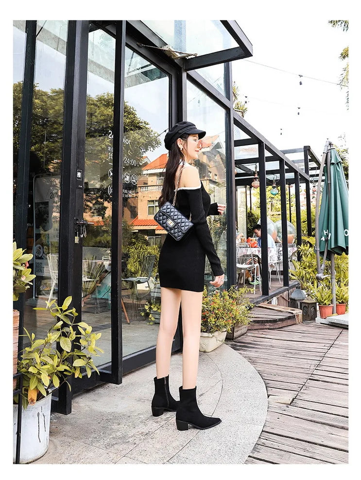 Suede Ankle Boots - Pointed Toe Thick Heel Autumn Boots for Women