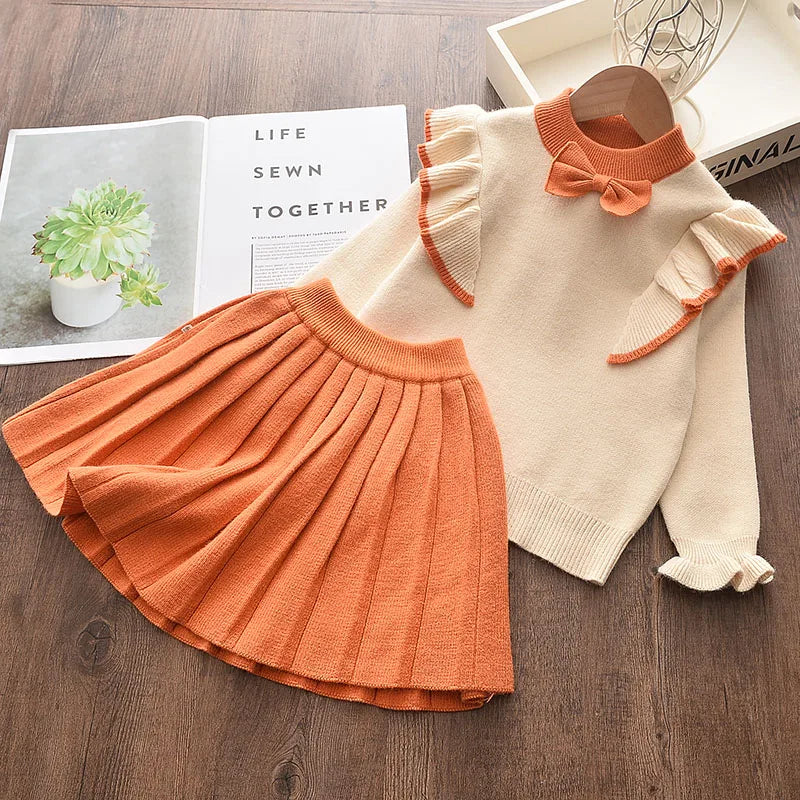 Girl's Knitted Sweater Top and Ruffles Skirt