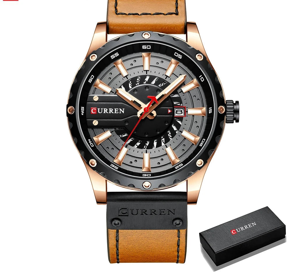Premium Waterproof Men's Watch with Calendar - Luxury Leather Sport Military Wristwatch