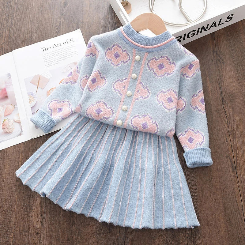 Girl's Knitted Sweater Top and Ruffles Skirt