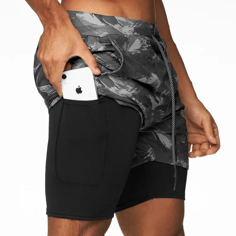 Camo Running Shorts Men 2 In 1 Double-deck Quick Dry GYM Sport Shorts Fitness Jogging Workout Shorts Sports Shorts