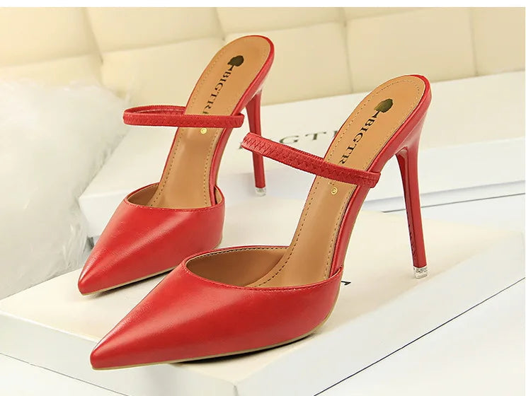 Women's Summer High Heels Slippers PU Heeled Stiletto Shoes
