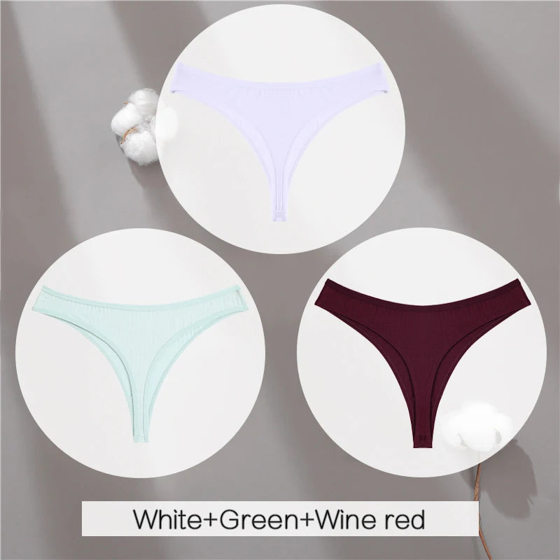 3PCS Cotton Thongs Women's Soft T-Back Underwear Set - Low Waist G-String Panties Lingerie