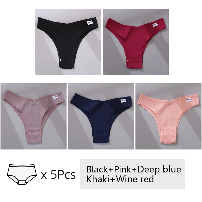 Women's Cotton Underwear Set - 5 Pack Brazilian Low-Rise T-Back Panties
