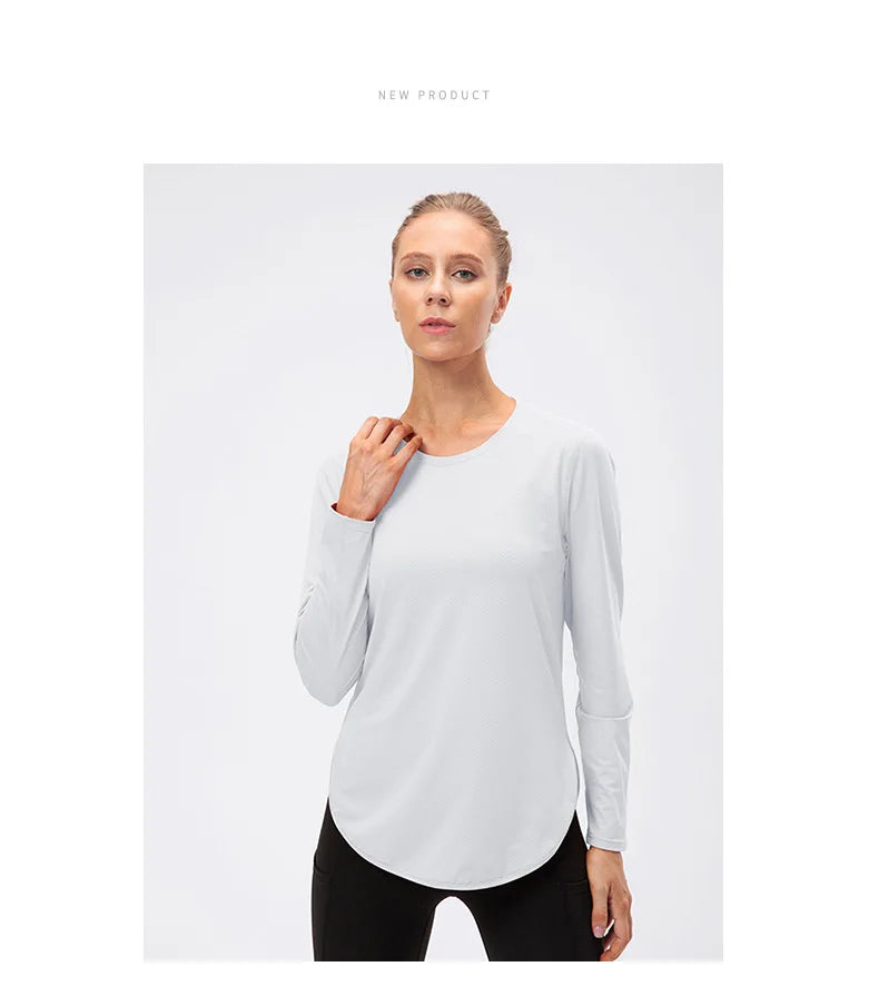 UPF50+ Women's Workout Shirt Loose Long Sleeve Sports Top Breathable Quick Dry Yoga Exercise Fitness Running Shirt