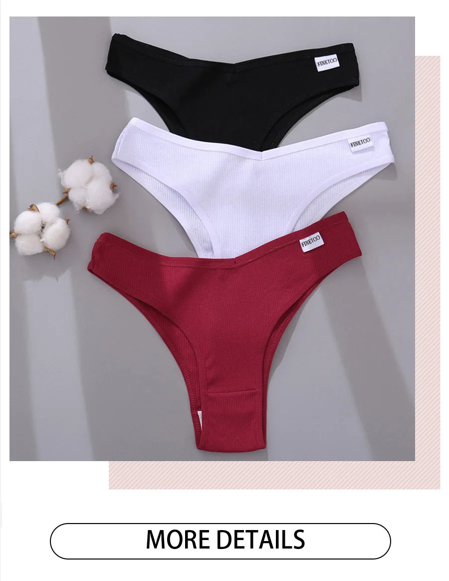 Women's Cotton Brazilian Panties 3-Piece Set - V-Waist Bikini Underwear
