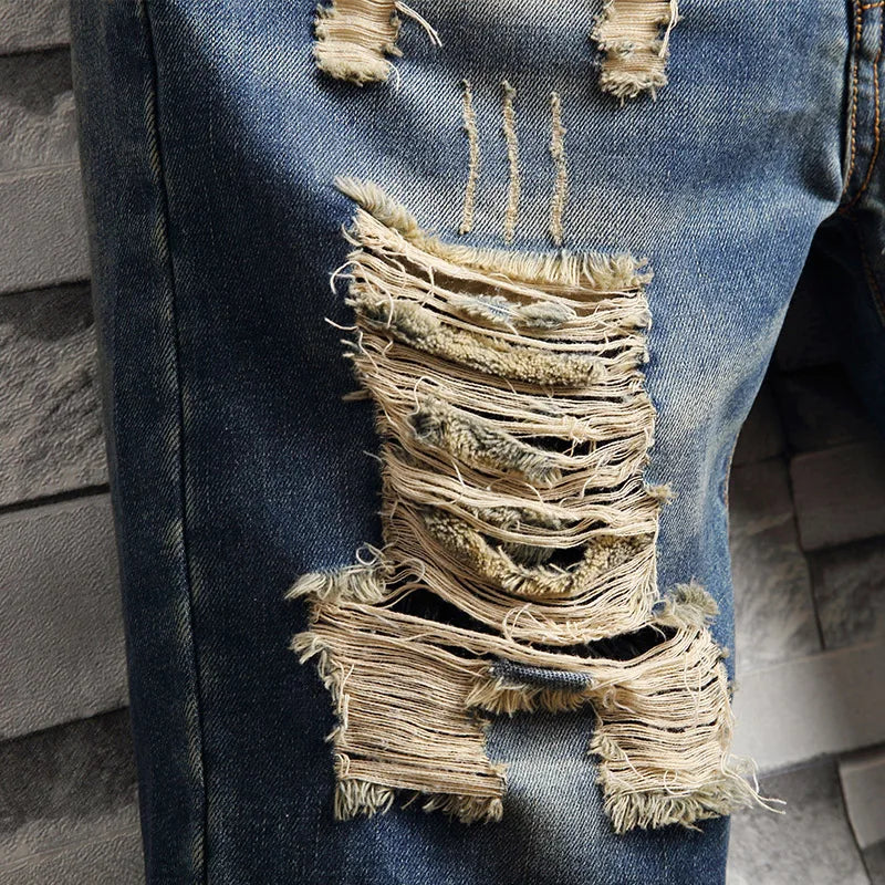 Men's Hole Ripped Denim Shorts