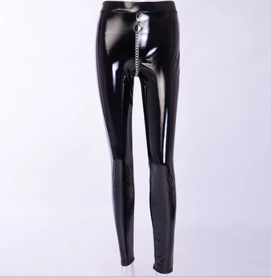 Women's PU Faux Leather High Rise Pencil  Bottom Goth Pants Trousers Leggings