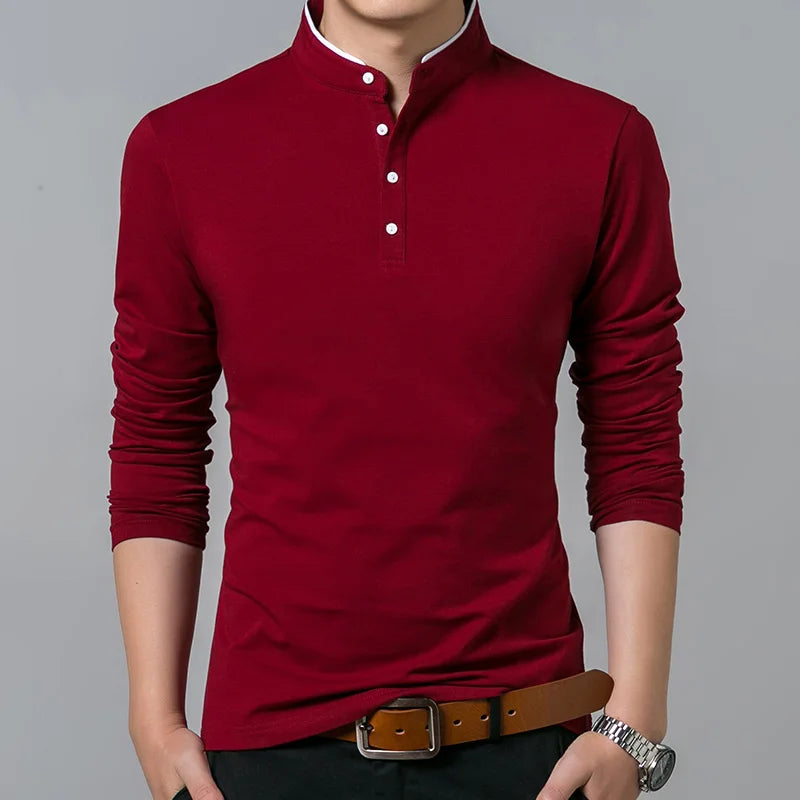 Men's Long Sleeve Cotton T-Shirt - Basic Solid Casual Tee Shirt Top