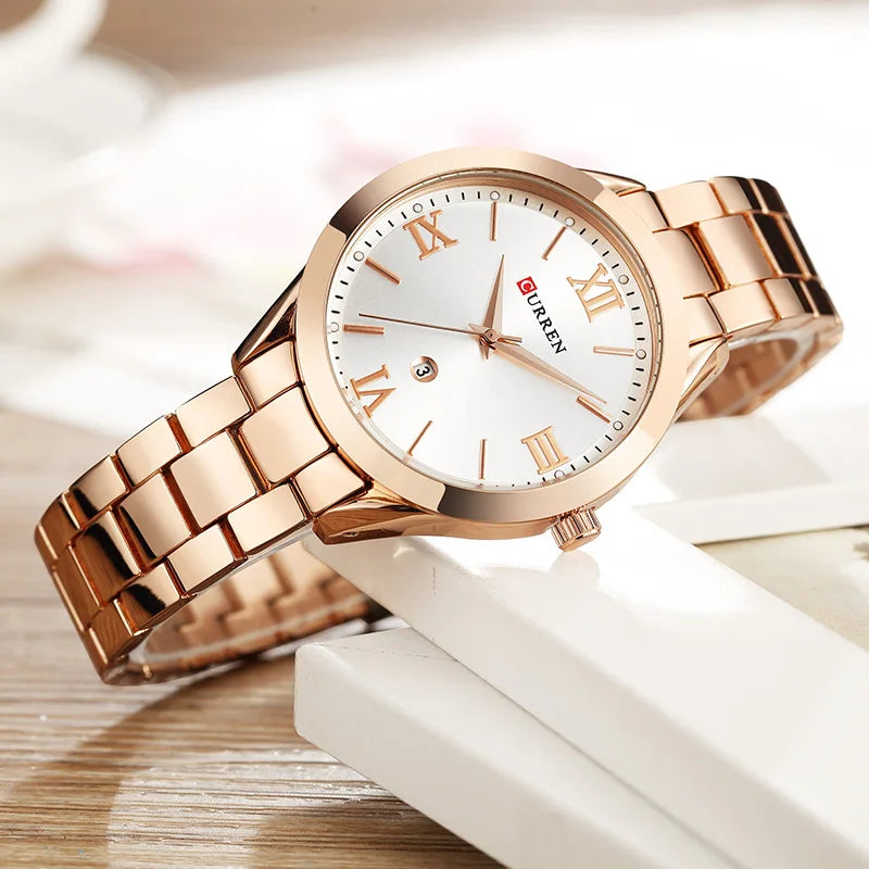 Gold Steel Bracelet Watch for Women - Elegant Ladies Wristwatch