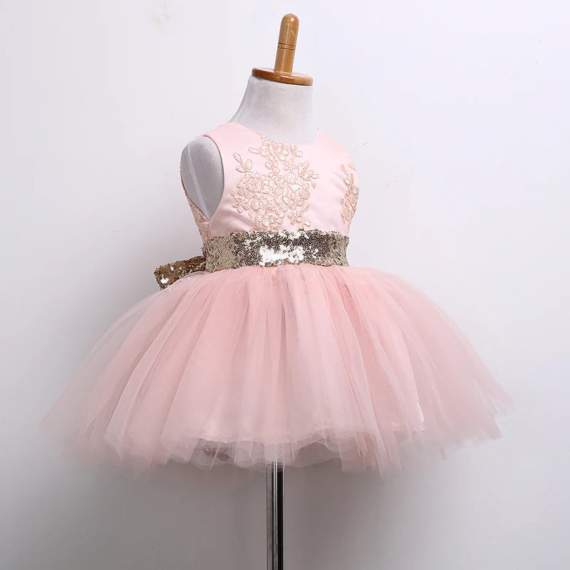 Toddler Baby Girls Sleeveless O-Neck Sequined Floral Solid Lace Tutu Dress 0-10Y