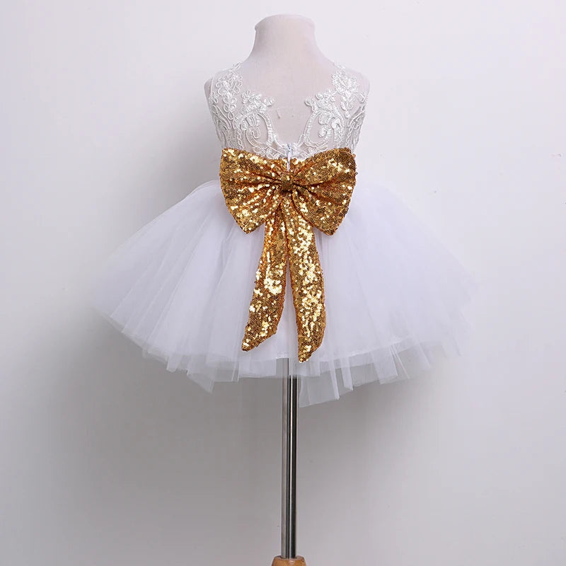 Toddler Baby Girls Sleeveless O-Neck Sequined Floral Solid Lace Tutu Dress 0-10Y