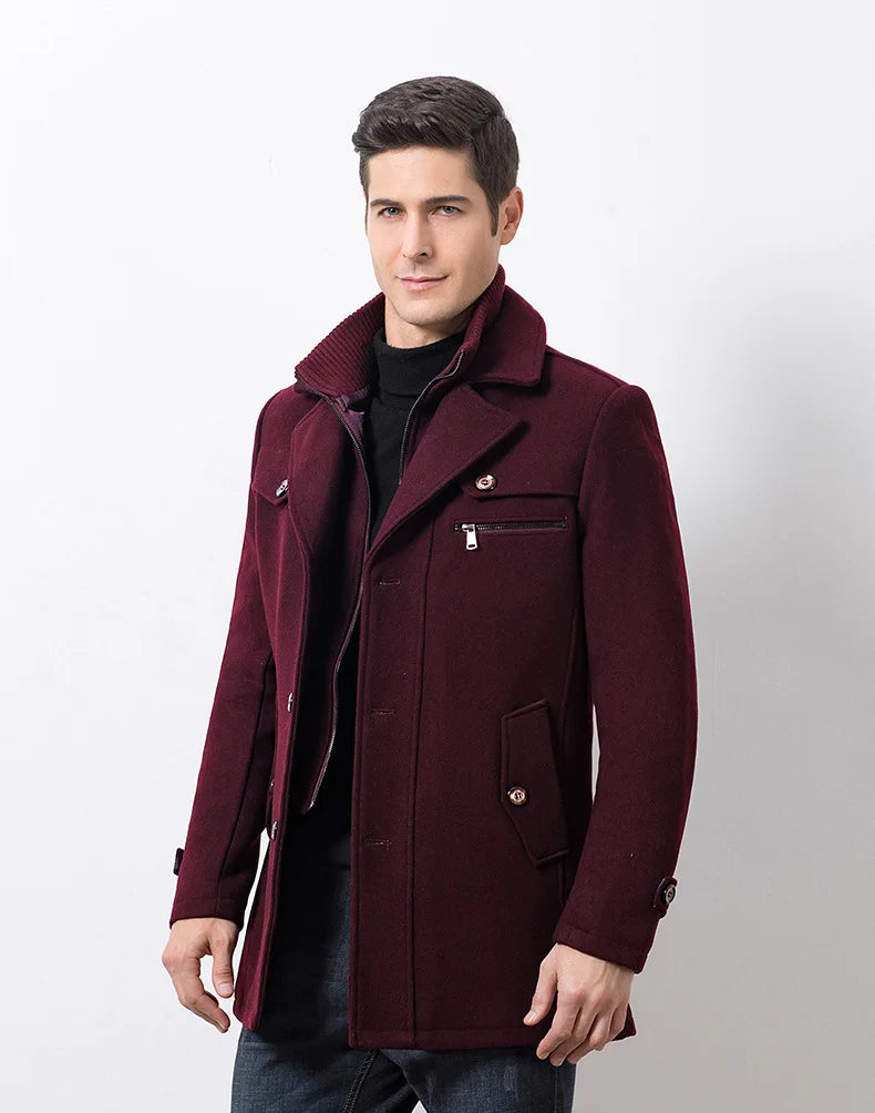 Men's Wool Medium Trench Thicken Windbreaker Overcoat Jacket