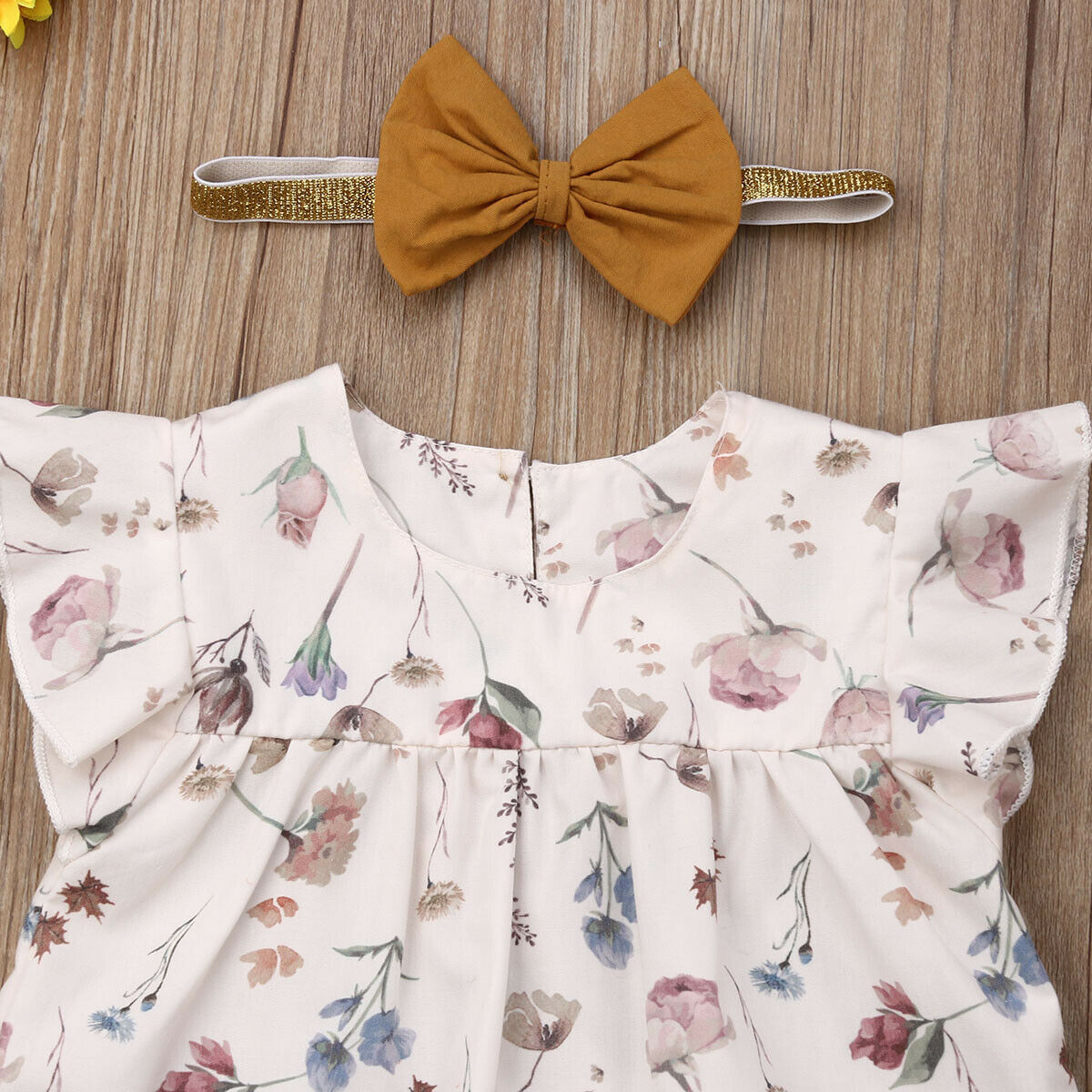 Baby's 4PCS Floral Top, Pants and Hat Outfit Set