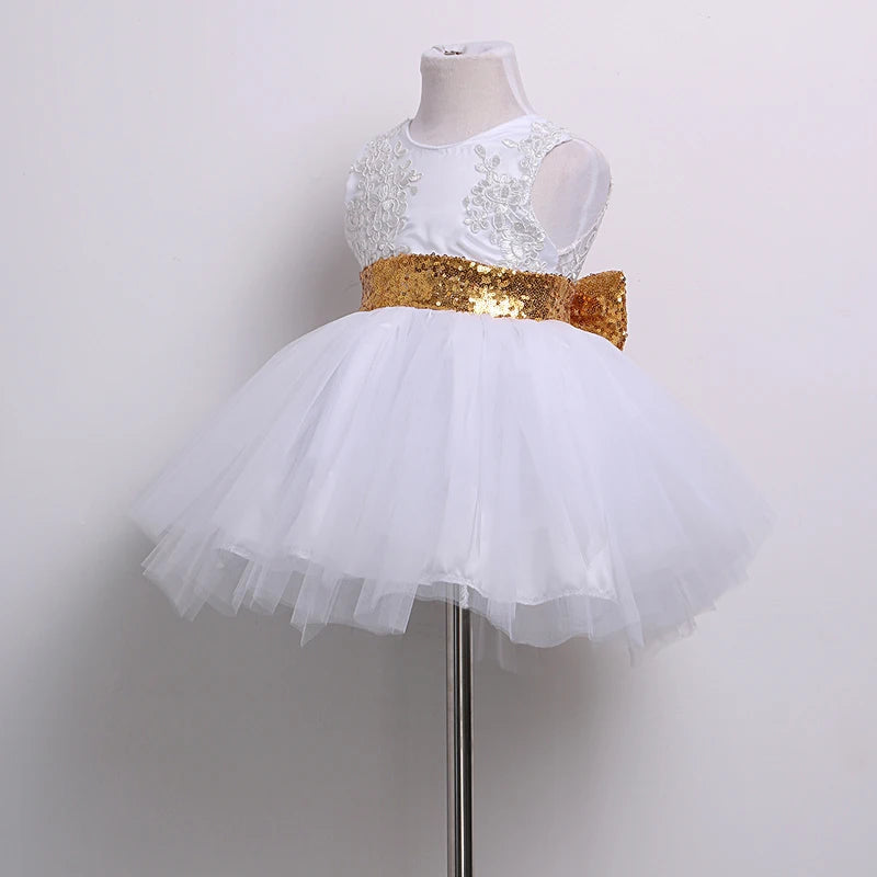 Toddler Baby Girls Sleeveless O-Neck Sequined Floral Solid Lace Tutu Dress 0-10Y