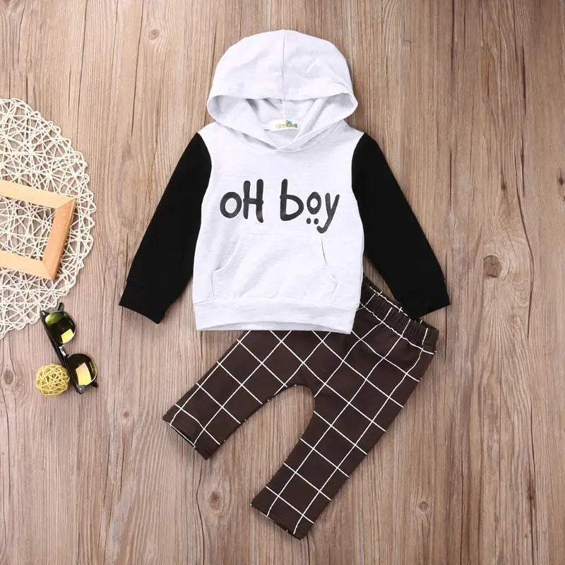 Toddler Infant Newborn Kids Baby Boy Clothes Set - Long Sleeve Hoodie  2Pcs Outfit 0-4T