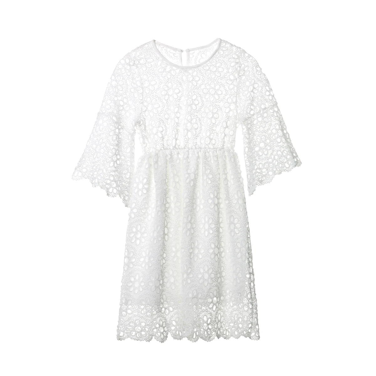 Matching Mother & Daughter Clothes Parent-child Floral Lace Dress Long Flare Sleeve White Lace Flowers A-Line Knee-Length Dress