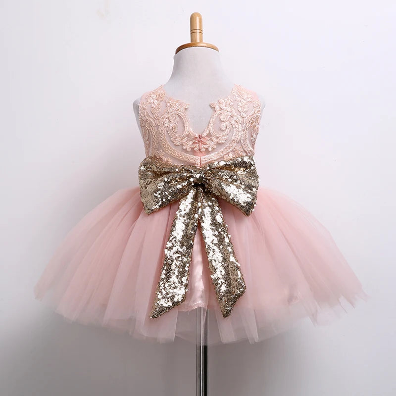 Toddler Baby Girls Sleeveless O-Neck Sequined Floral Solid Lace Tutu Dress 0-10Y