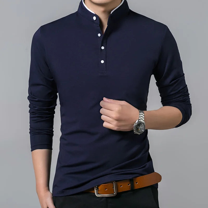 Men's Long Sleeve Cotton T-Shirt - Basic Solid Casual Tee Shirt Top