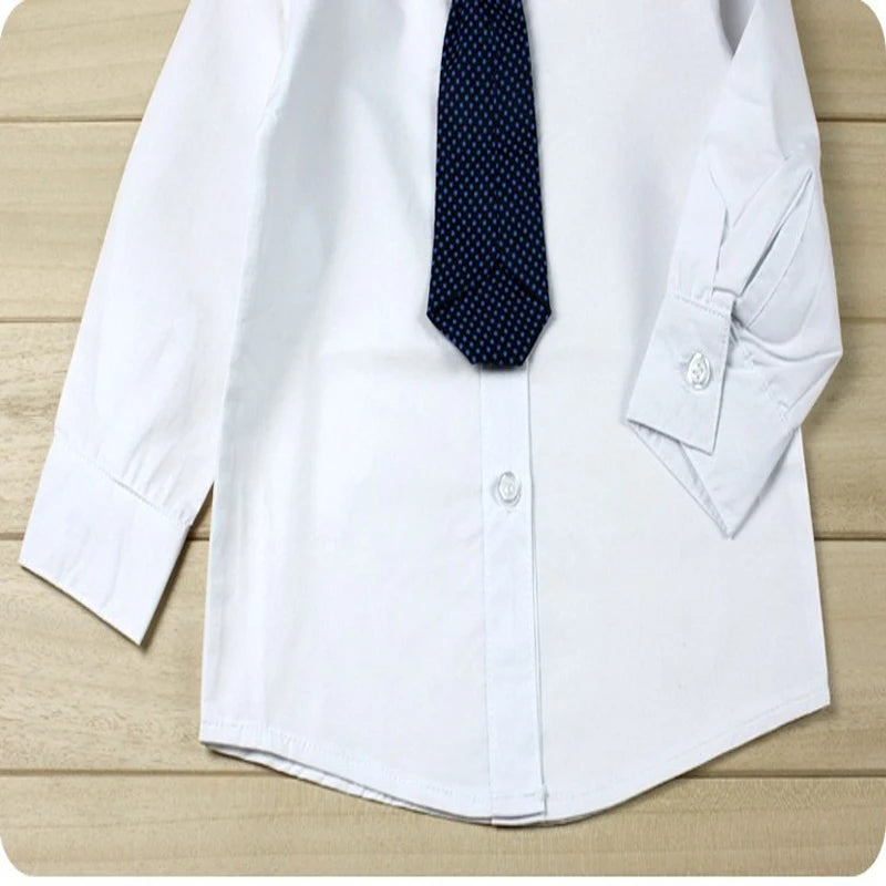 Toddler Kids Boys Long Sleeve White Shirts Blue Jacket Tops Waistcoat Trousers Tie Formal Suit Outfits 4Pcs Set