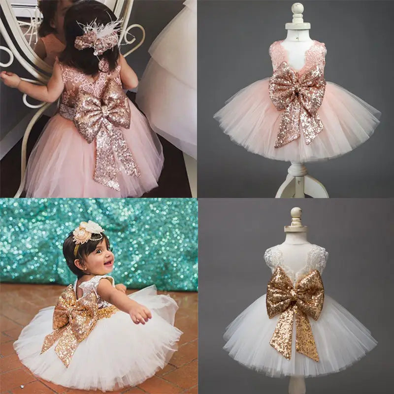 Toddler Baby Girls Sleeveless O-Neck Sequined Floral Solid Lace Tutu Dress 0-10Y