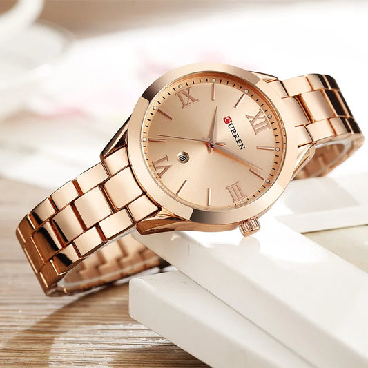 Gold Steel Bracelet Watch for Women - Elegant Ladies Wristwatch