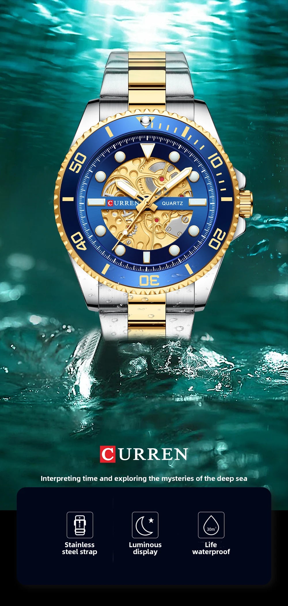 Men's Stainless Steel Sports Watch - Business Casual Quartz Wristwatch