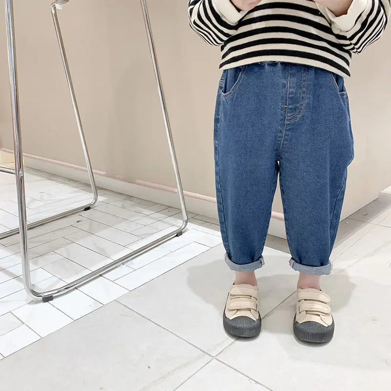 Baby Boy Girl Loose Jeans Style Casual Solid Colour Jeans Spring Autumn Children's Denim Pants
