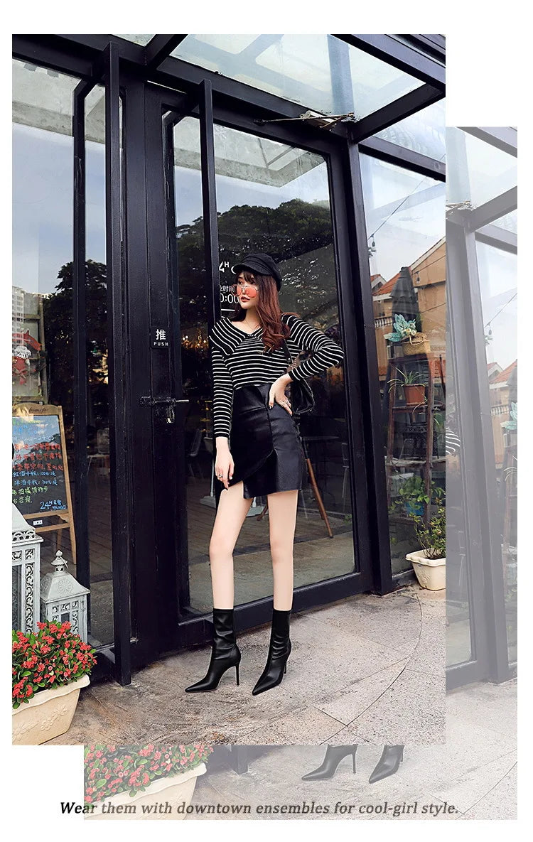 Leather Ankle Boots High Heel