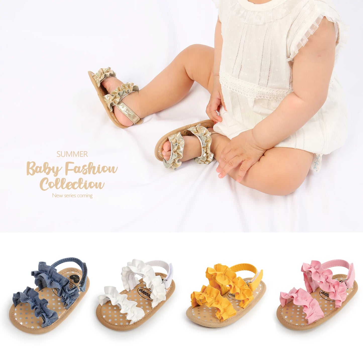 Baby Girls Summer Sandals Shoes Anti-Slip Soft Sole Ruffle Flat Shoes