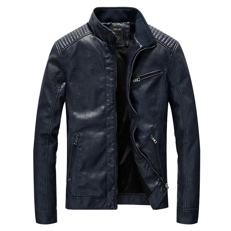 Men's PU Leather Jacket - Fleece Lined Motorcycle Pilot Style Coat