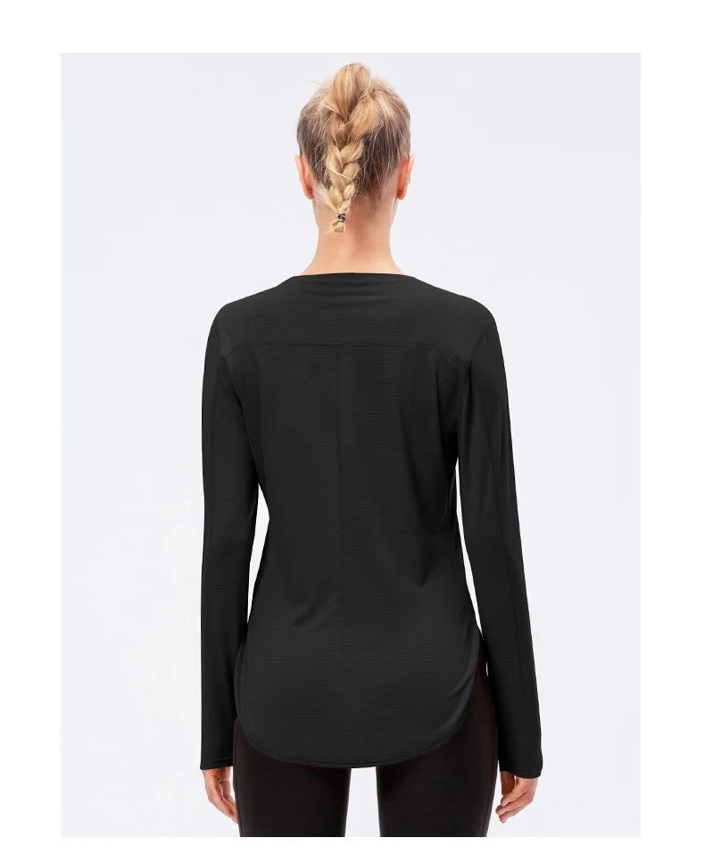 UPF50+ Women's Workout Shirt Loose Long Sleeve Sports Top Breathable Quick Dry Yoga Exercise Fitness Running Shirt