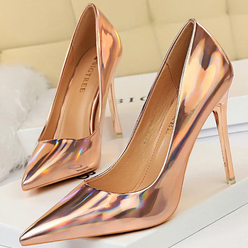 Black Patent Leather Stiletto Pumps - 10.5cm High Heels Plus Size Available
