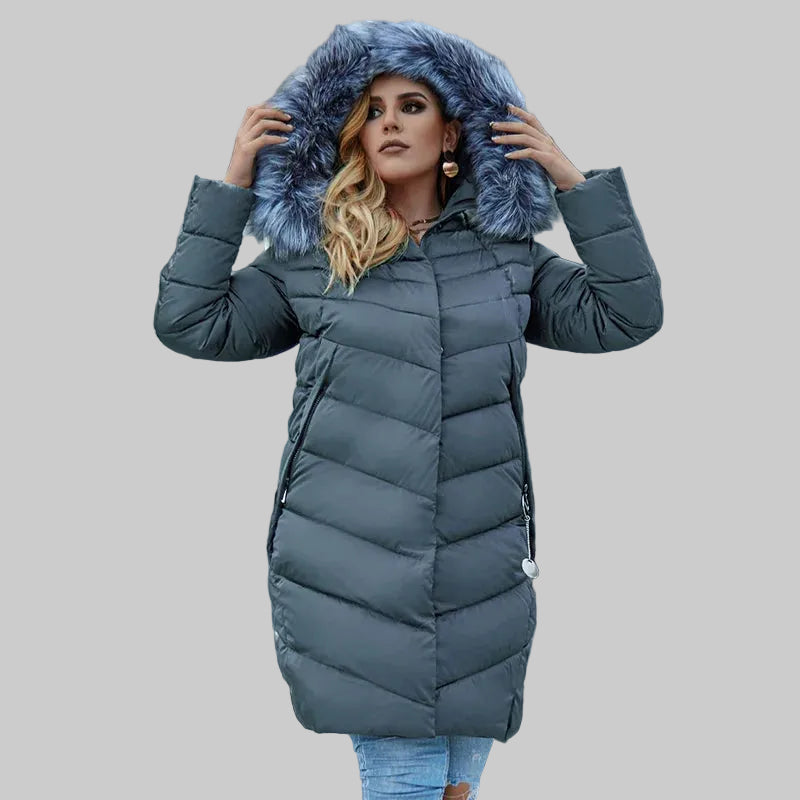 Plus Size Winter Down Jacket with Fur Collar