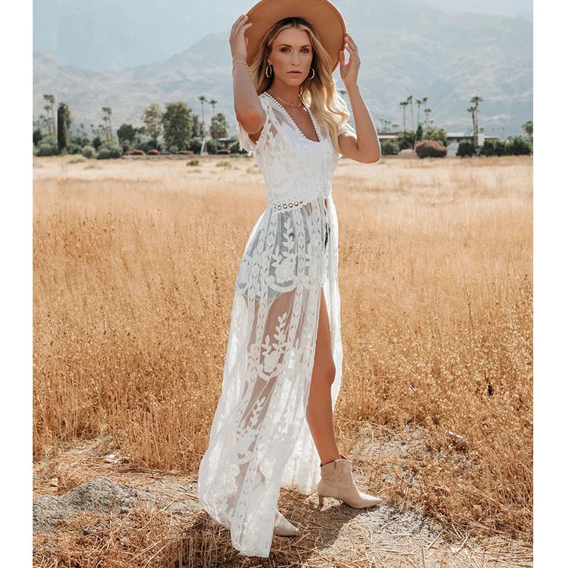 Long Lace Beach Cover Up Dress - Plus Size Kaftan Tunic