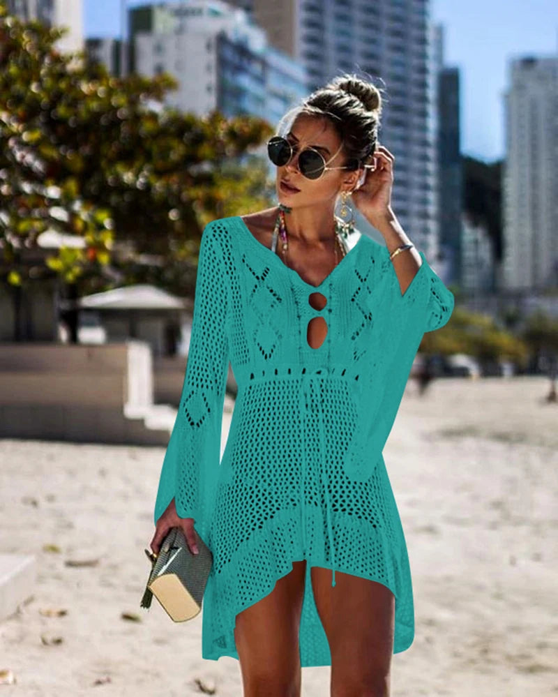 Women's Cover Up Bikini Swimsuit Cover-up Beach Bathing Suit Beach Wear Knitting Swimwear Mesh Beach Dress Tunic Robe