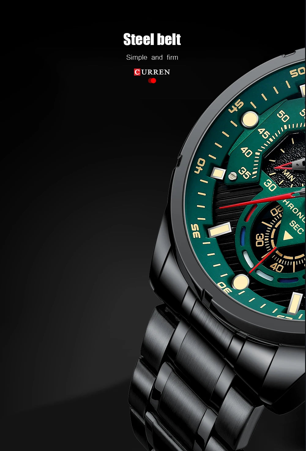 Premium Green Stainless Steel Quartz Watch - Waterproof Sport Chronograph