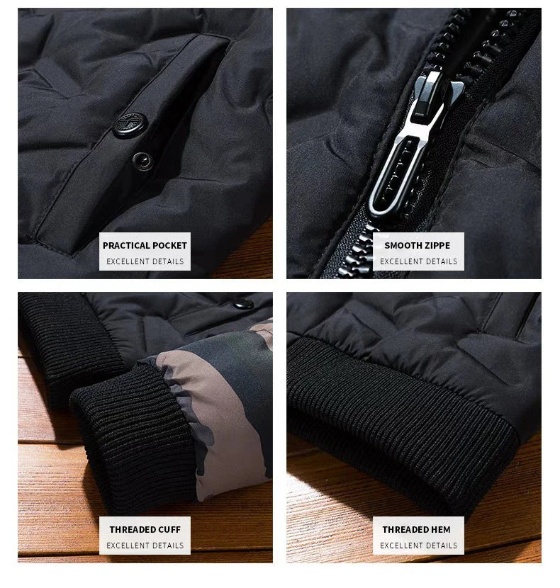 Men's Camouflage Bomber Jacket - Thick Warm Military Windbreaker Parka for Winter