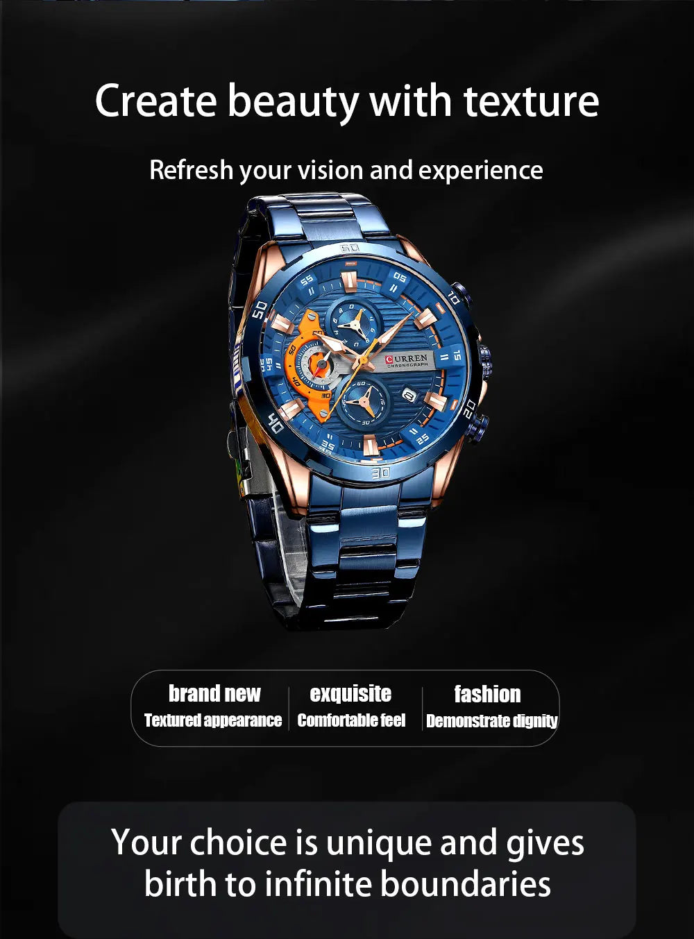 Men's Sports Watch - Full Steel Waterproof Chronograph Quartz