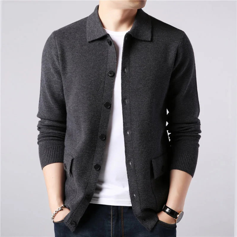 Solid Turn Down Collar Knitted Cardigan for Men