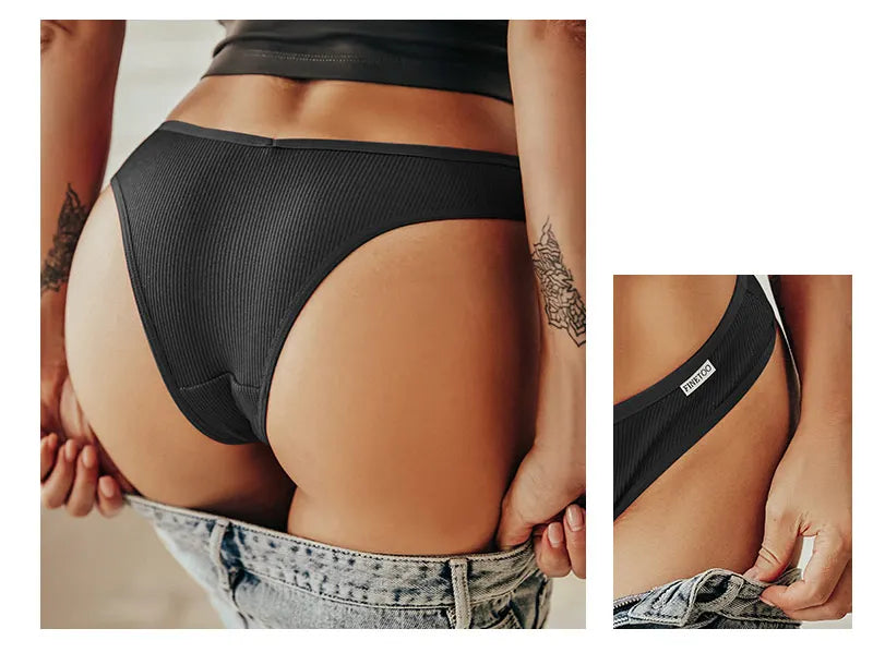 Women's Cotton Underwear Set - 5 Pack Brazilian Low-Rise T-Back Panties