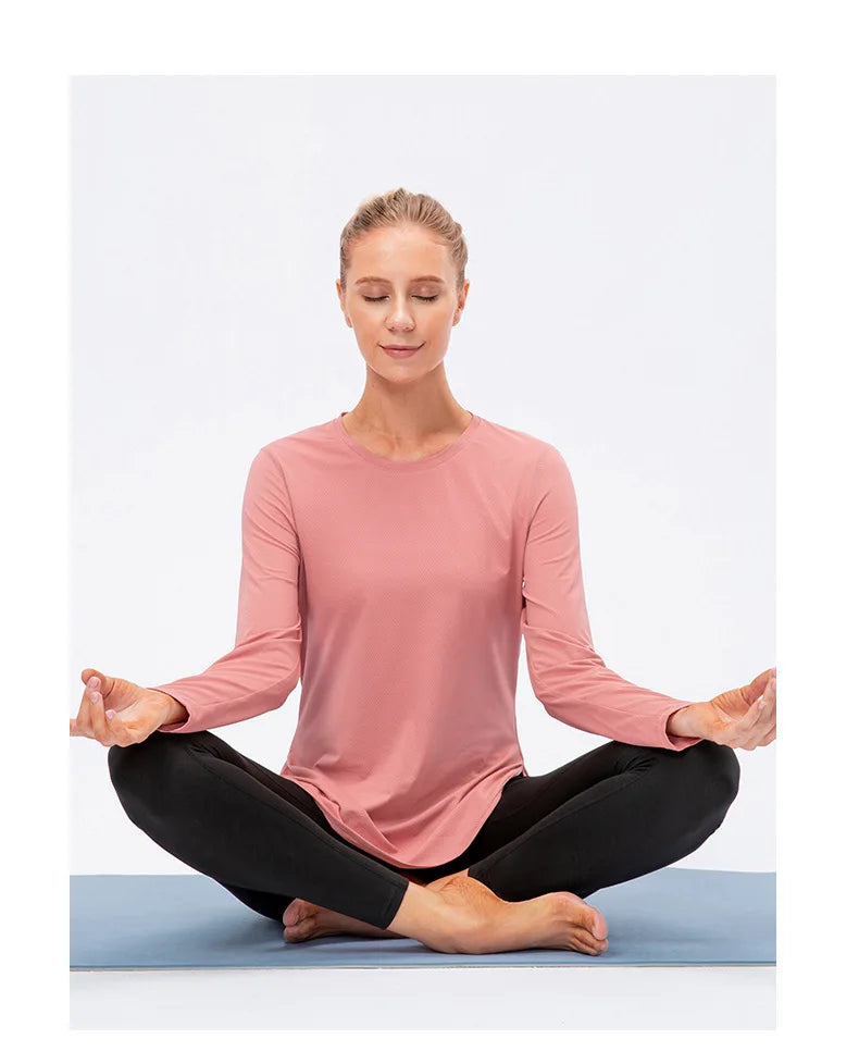 UPF50+ Women's Workout Shirt Loose Long Sleeve Sports Top Breathable Quick Dry Yoga Exercise Fitness Running Shirt