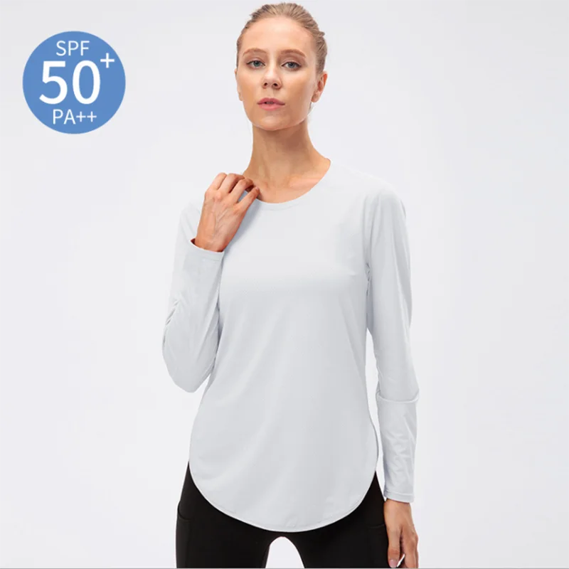 UPF50+ Women's Workout Shirt Loose Long Sleeve Sports Top Breathable Quick Dry Yoga Exercise Fitness Running Shirt