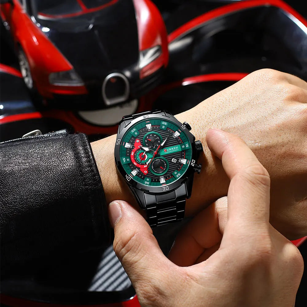 Men's Sports Watch - Full Steel Waterproof Chronograph Quartz
