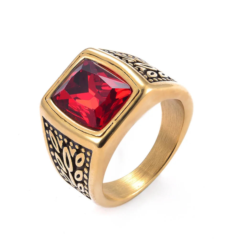 Men's Inlaid With Red Stone Ring