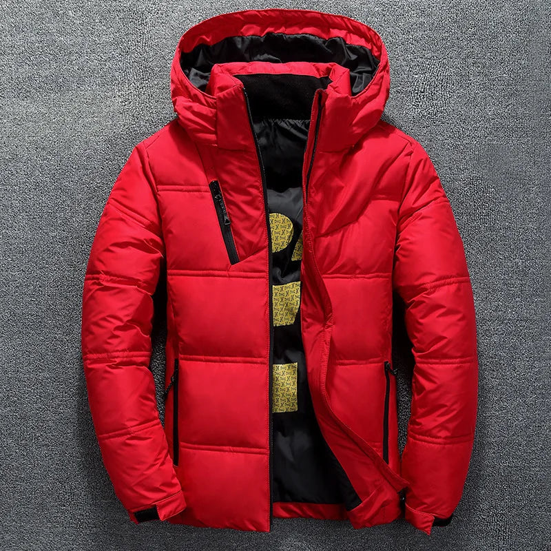 Men's White Duck Down Hooded Down Thick Parka  Jacket Coat