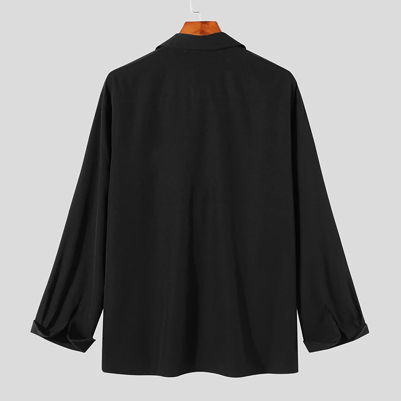 Men's Lapel Button Long Sleeve Top S-5XL