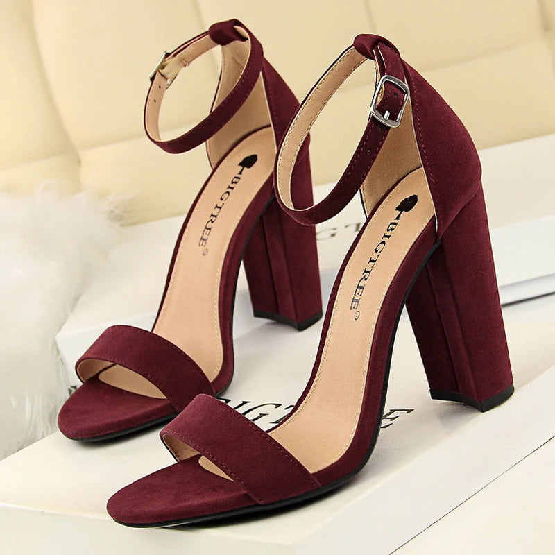 Women's Block Heel Pumps - Comfort Buckle Strap Court Shoes