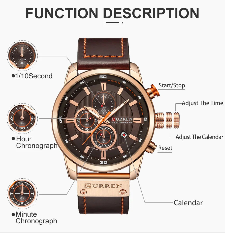 Luxury Chronograph Quartz Watch - Military Sport Watch for Men