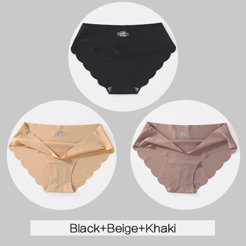 Women's Seamless Panties 3-Piece Set - Low Waist Wavy Edge Briefs